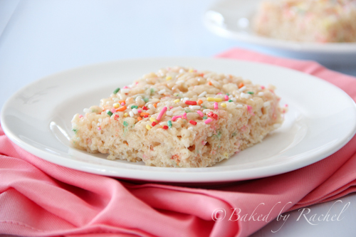 Cake Batter Rice Krispie Treats Recipe - bakedbyrachel.com