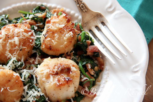 Pan Seared Scallops with Spinach and Bacon - Baked by Rachel