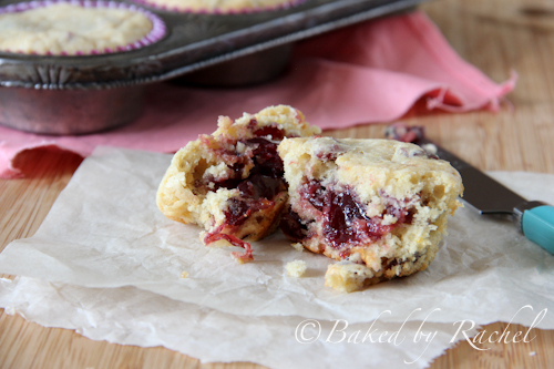 Cran-Raspberry Jam Filled Muffins - bakedbyrachel.com
