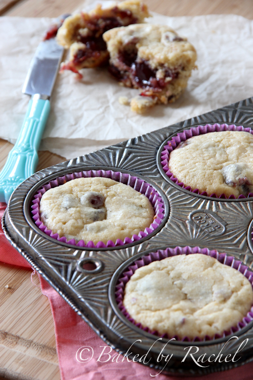 Cran-Raspberry Jam Filled Muffins - bakedbyrachel.com