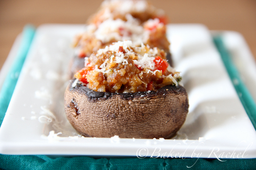 Sausage and Red Pepper Stuffed Mushrooms - bakedbyrachel.com