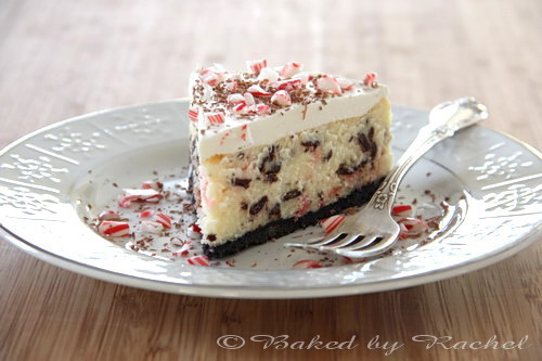 White Chocolate Peppermint Bark Cheesecake - bakedbyrachel.com