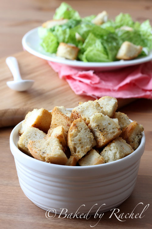 Garlic and Parmesan Croutons - bakedbyrachel.com