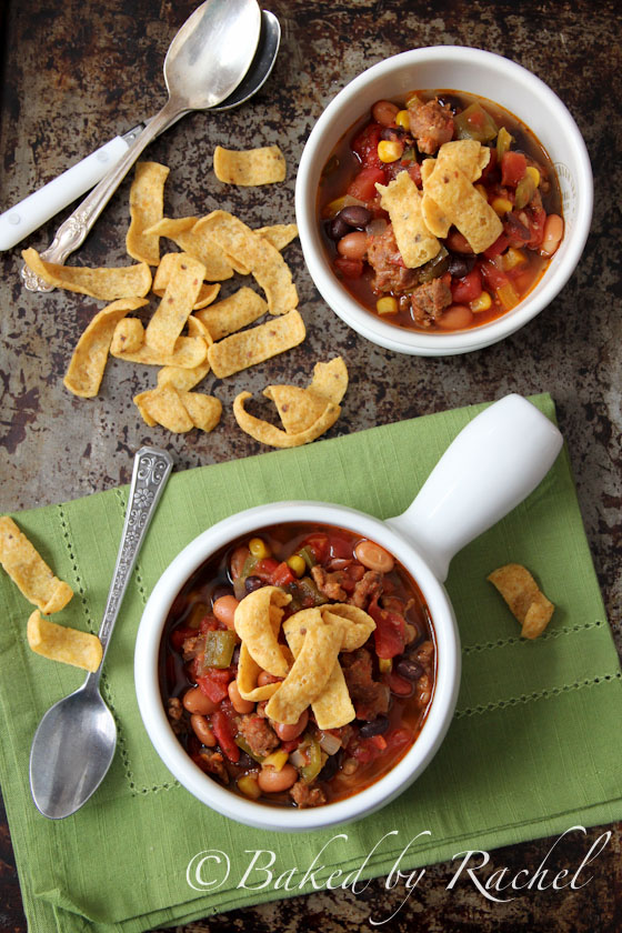 Slow Cooker Sausage and Poblano Chili Recipe - bakedbyrachel.com