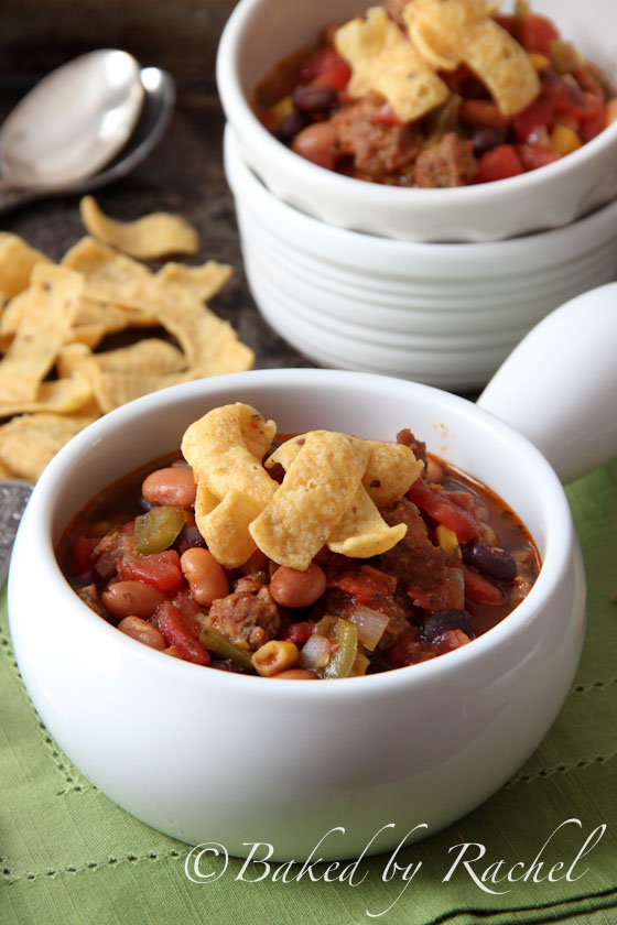 Slow Cooker Sausage and Poblano Chili Recipe - bakedbyrachel.com