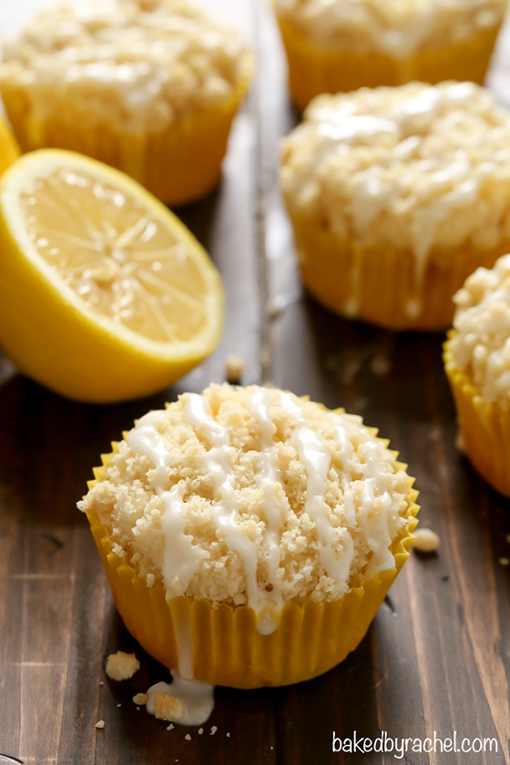 Lemon Crumb Muffins with Lemon Glaze | Baked by Rachel